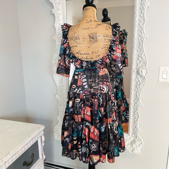 SALE New York Couture Limited Edition Vintage Printed Ruffle Maxi Dress - Picture 3 of 13